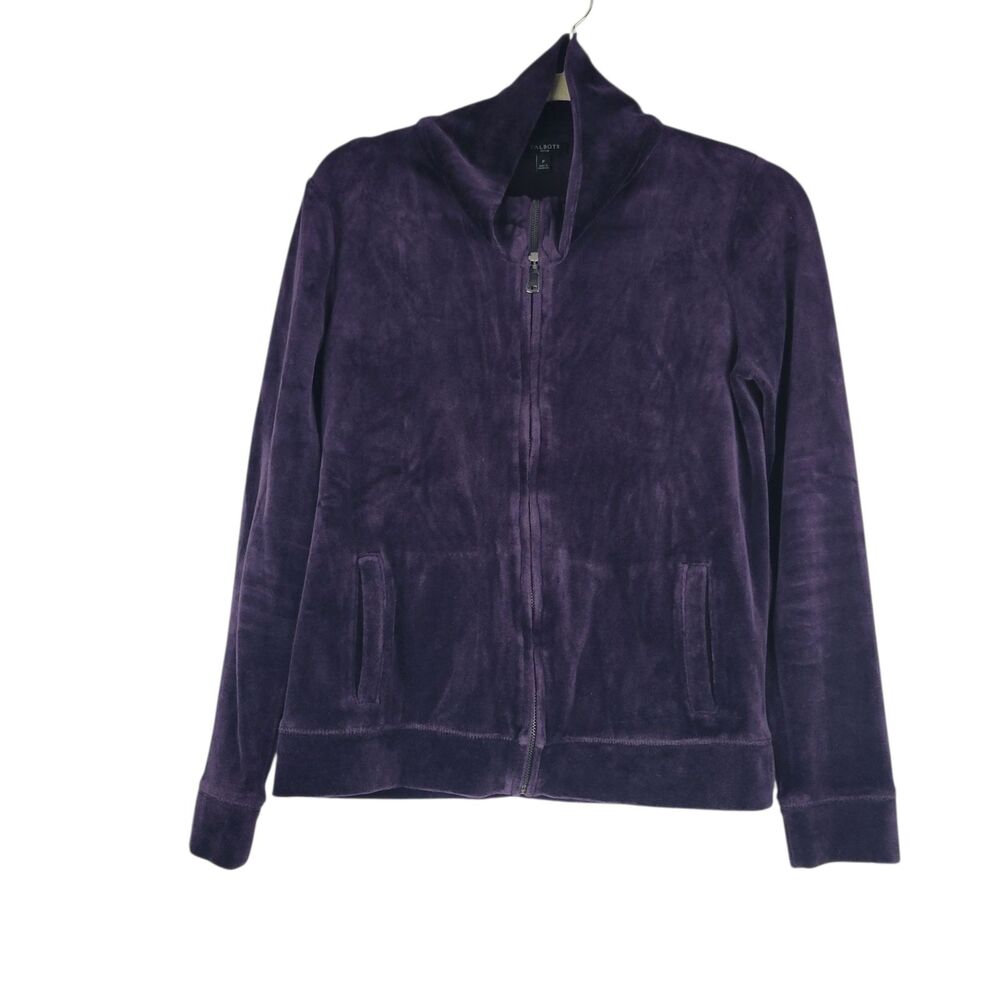 Talbots Petites Deep Purple Velour Jacket Full Zip Pockets Womens Size Petite P